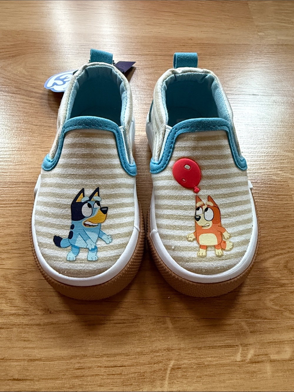 Kids Slip-On Canvas Shoes with Bluey Characters - Light Blue/Beige